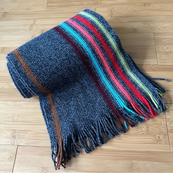 Vintage AGNES B Paris Wool Angora Striped Gray SCARF Knit UNISEX 66 in Scotland - Picture 1 of 8